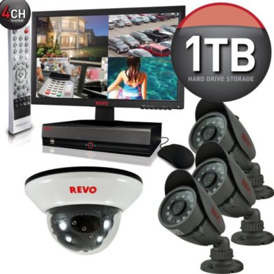 Revo 4 Channel Security System with 4 x 600TVL 33' Night Vision, 18.5, and 1TB DVR 