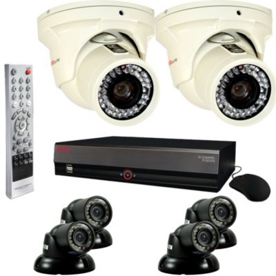 REVO 16 Channel Security System with 4 Mini Turret Cameras, 2 Elite Turret Cameras, and 4TB Hard Drive