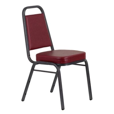 Vinyl Banquet Stack Chair with Silver Frame, Burgundy - 40 Pack