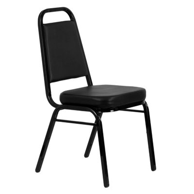Vinyl Banquet Stack Chair with  Black Frame, Black - 10 Pack