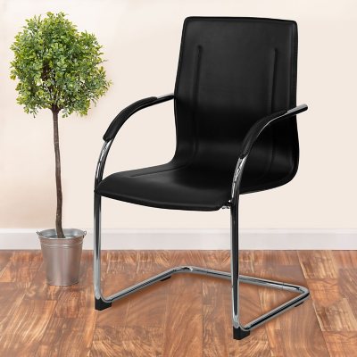 Flash Furniture Vinyl Side Chair with Chrome Sled Base - Black
