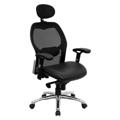 Mesh Office Chair with Black Leather Seat