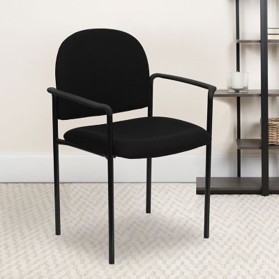 Hercules - Fabric Steel Side Stacking Chair with Arms, Black 