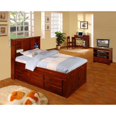 Twin Size Merlot Finish Bookcase Bedroom Set