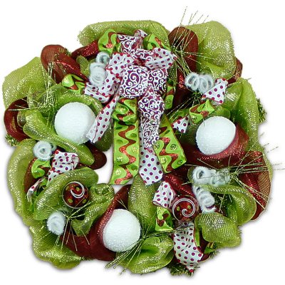 Holiday Mesh Wreath - Red, White & Green
