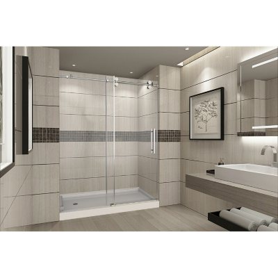 Aston Warwick Sliding Shower Door with Left Base (Stainless Steel Finish)