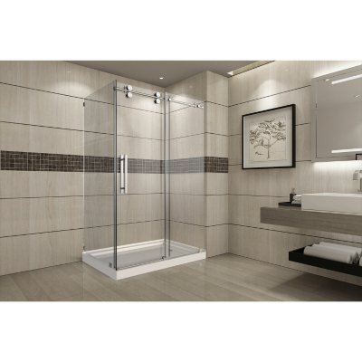 Aston Warwick Sliding Shower Enclosure with Right Base (Stainless Steel Finish)