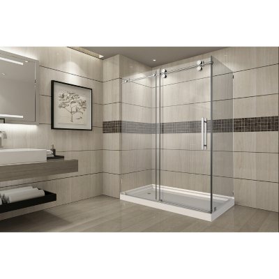 Aston Warwick Sliding Shower Enclosure with Left Base (Stainless Steel Finish)