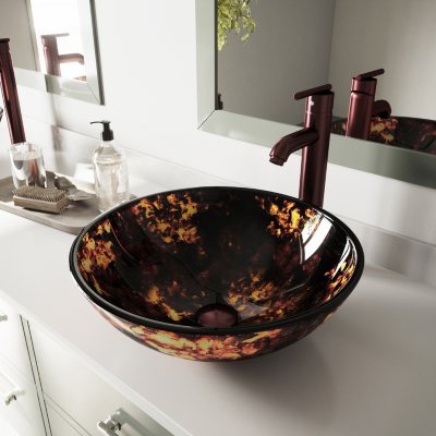 VIGO Brown and Gold Fusion Glass Vessel Bathroom Sink 