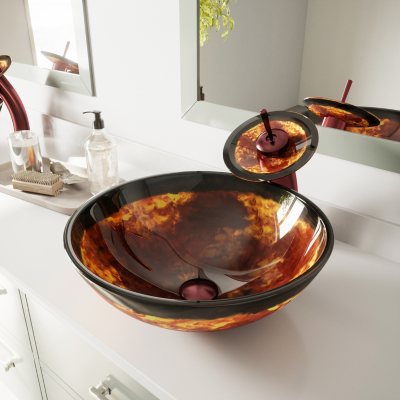 VIGO Auburn/Mocha Fusion Glass Vessel Bathroom Sink 