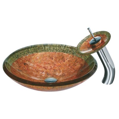 VIGO Janus Glass Vessel Sink and Waterfall Faucet Set in Chrome 