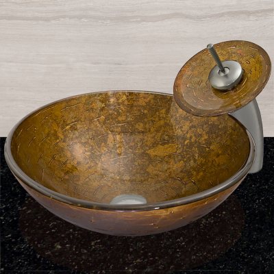 VIGO Textured Copper Glass Vessel Bathroom Sink 
