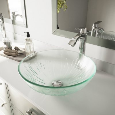 VIGO Icicles Glass Vessel Sink and Faucet Set in Chrome 