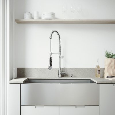 VIGO Farmhouse Stainless Steel Kitchen Sink, Faucet and Dispenser 