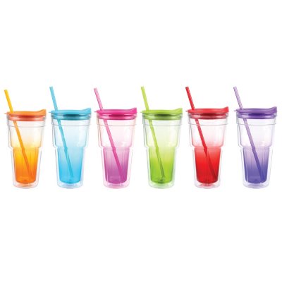 Insulated Tumblers with Straws - 6 pcs. - Asst. Colors
