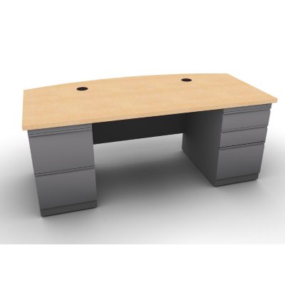 SNAP!Office Double Pedestal Bow Front Desk - Aluminum Gray & Amber Maple Top