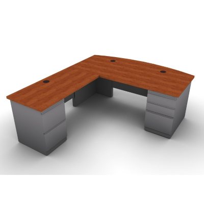 SNAP!Office L-Shaped Single Pedestal Bow Front Desk & Return - Left Hand - Aluminum Gray & Blossom Cherrywood Top