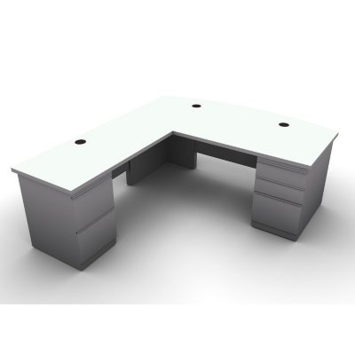 SNAP!Office L-Shaped Single Pedestal Bow Front Desk & Return - Left Hand - Aluminum Gray & Frosty White Top