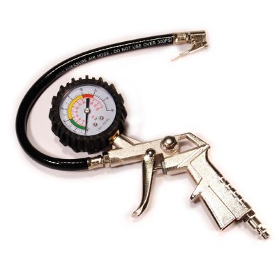 Primefit Tire Inflator with Gauge, Pistol Grip and Clip on Chuck