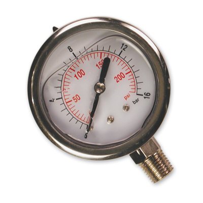 Primefit Glycerin-Filled Bottom-Mount Pressure Gauge - 200 PSI 1/4