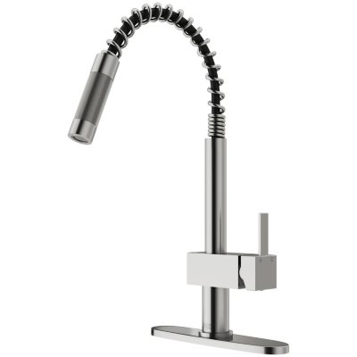 VIGO Lincroft Stainless Steel Pull-Down Kitchen Faucet with Deck Plate 
