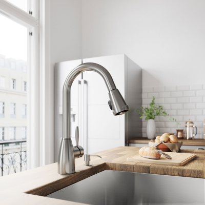VIGO Stainless Steel Pull-Down Spray Kitchen Faucet with Soap Dispenser 