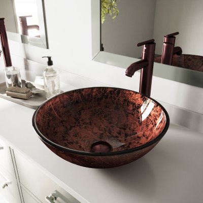 VIGO Mahogany Moon Glass Vessel Bathroom Sink 