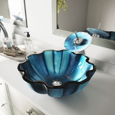 VIGO Mediterranean Seashell Glass Vessel Bathroom Sink 