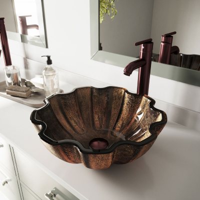 VIGO Walnut Shell Glass Vessel Bathroom Sink 