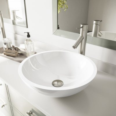 VIGO Flat Edged White Phoenix Stone Vessel Bathroom Sink 