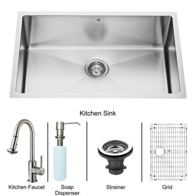 VIGO All in One 30in VIGO Undermount Stainless Steel Kitchen Sink and Faucet Set 
