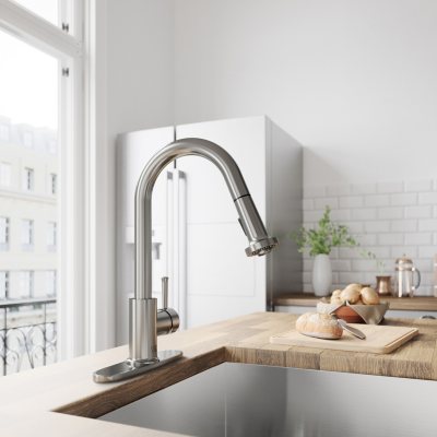 VIGO Harrison Stainless Steel Pull-Down Spray Kitchen Faucet with Deck Plate 