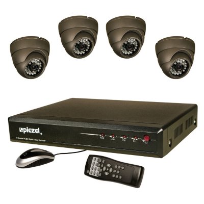 Piczel 7204  4 Channel Surveillance System with H.264 Codec DVR, 500GB HDD, 4 CCD IR Turret Dome Cameras, and Cables