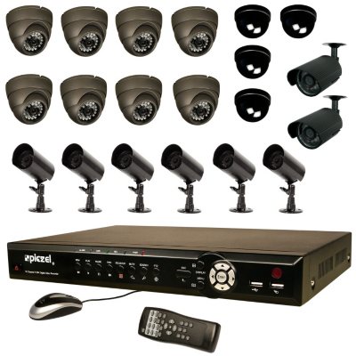 Piczel 7216  16 CH Complete System with H.264 DVR, 1TB Hard Drive, 16 IR CCD Cameras, E-Mail, Text, & 3G/4G Monitoring