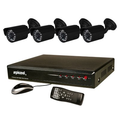 Piczel 7007 4-Channel Surveillance System - 500GB Hard Drive, 4  Weatherproof IR Bullet Cameras