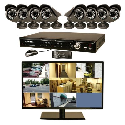 Piczel 7011 8 CH Surveillance System with 1TB Hard Drive, 18.5” LED Monitor, 8 600TVL Cameras, E-Mail, & 3G Monitoring