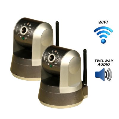 Two Piczel Wi-Fi Wireless Internet Motorized Pan/Tilt Cameras with Smartphone Control and Image E-mail - Model 165-2PK