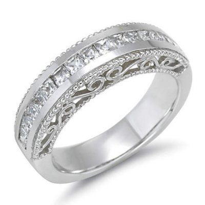 1 ct. t.w. Princess-Cut Diamond Filigree Wedding Band (H-I, SI2)