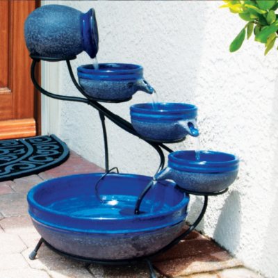 Blueberry Solar Cascade, Ceramic Glazed Rustic Blue Finish