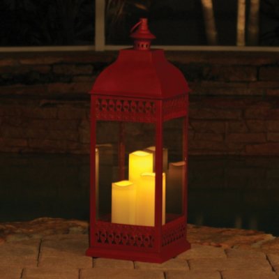 San Nicola Triple LED Candle Lantern, Red - 28.25