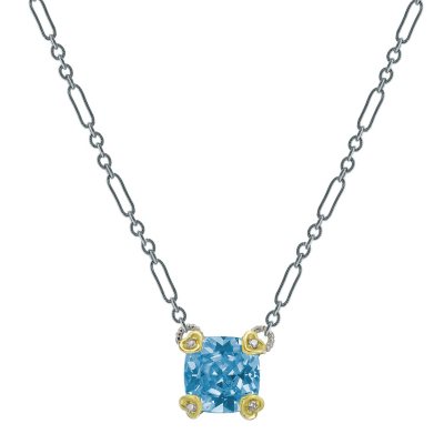 Judith Ripka Blue Quartz Cushion Stone Necklace