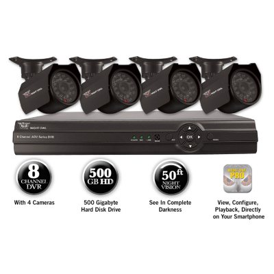 Night Owl 8 Channel Full D1 Security System with 500GB Hard Drive, 4 420TVL Cameras, and 50' Night Vision