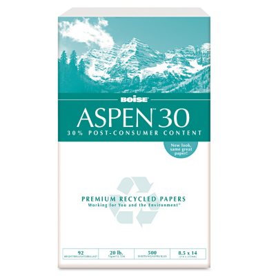 UPC 842356049049 product image for Boise - ASPEN 30% Recycled Office Paper, 92 Bright, 20lb, 8-1/2 x 14 - 5000/Cart | upcitemdb.com