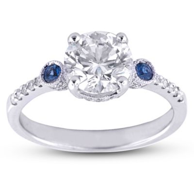 1.76 ct. t.w. Premier Diamond Collection Round, Saphire and Pave' Diamond Ring in 18k White Gold (H-I, VS2-SI1)