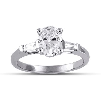 1.29 ct. t.w. Premier Diamond Collection Oval + 2 Baguettes Diamond Ring in 18k White Gold (D, SI1)