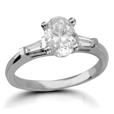 1.21 ct. t.w. Premier Diamond Collection Oval + 2 Baguettes Diamond Ring in 14k White Gold (D, SI2)