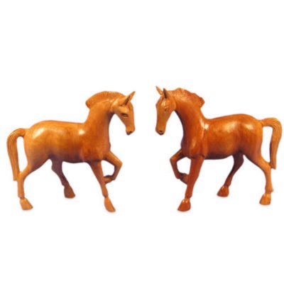 2 Decorative Mango Wood Horse Carvings