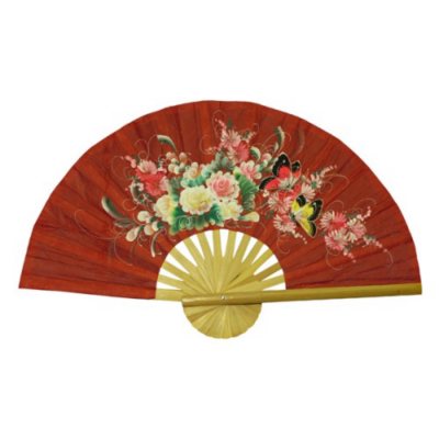 Butterfly & Flowers Large Decorative Red Wall Fan