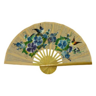 Bird & Flowers Large Decorative Taupe Wall Fan