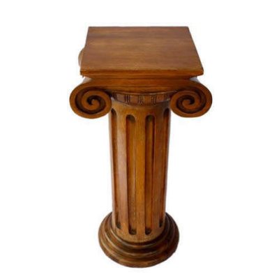 Carved Acacia Wood End Table - Roman Column